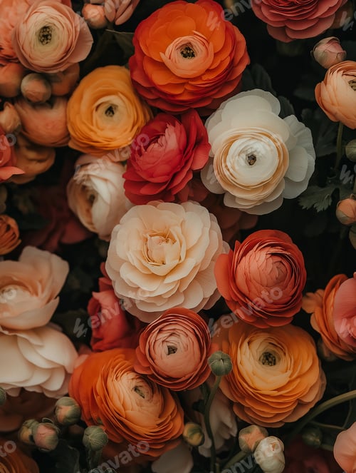 Preview: Elegant Ranunculus Flowers in Bloom, Warm Tones