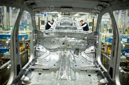 Preview: Two colleagues working in modern car factory