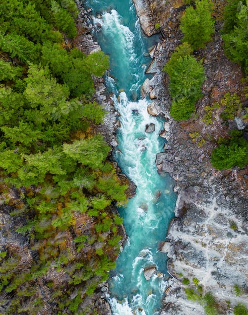 Preview: River in a Rocky Mountain Canyon. British Columbia, Canada. Aerial Nature Background