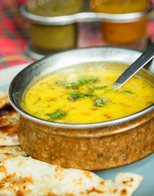 Preview: Lentil soup and naan. Indian Cuisine