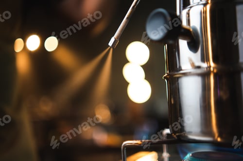 Preview: slow bar coffee cafe concept, barista maker are making a hot drink into a cup, vintage filter mage