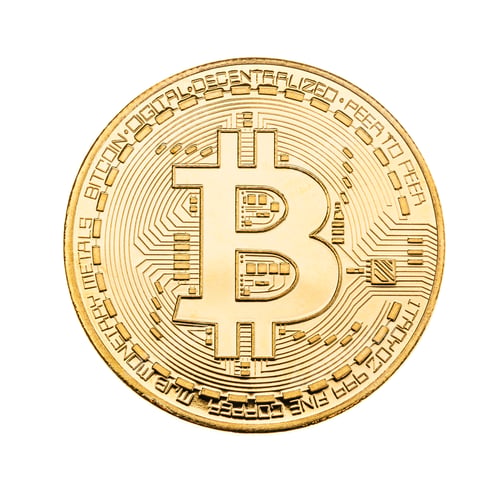 Vista previa: Bitcoin dorado sobre blanco