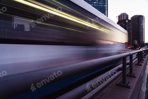 Preview: fast moving bus in motion at night in the city, light trails