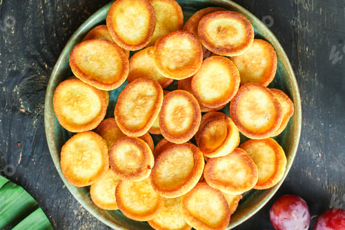 Preview: Pancakes Cereal Mini Sweet Breakfast Snack Or Dessert Menu Concept Serving. Food Background Top