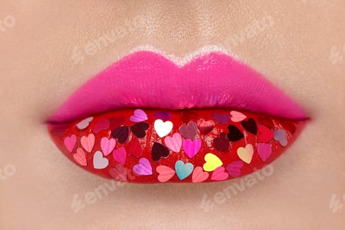 Preview: Beautiful plump pink lips with pasted hearts
