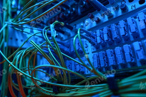 Preview: Cables plugged into patch panel of server cabinet