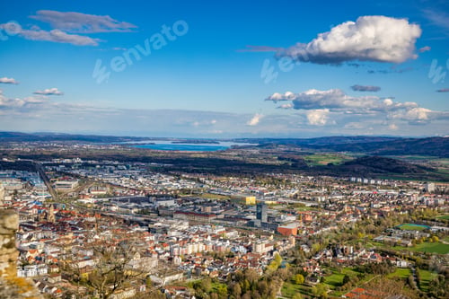 Preview: Bird's-eye view of the city of Singen against the backdrop of the Lake Constance