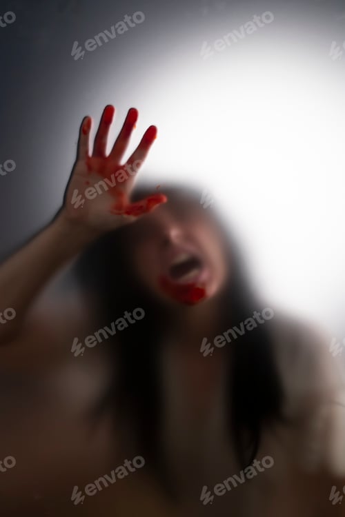 Preview: Shadowy figure behind glass - horror background