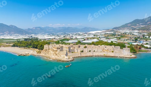 Preview: Aerial view of the Mamure Castle or Anamur Castle in Anamur Town, Turkey