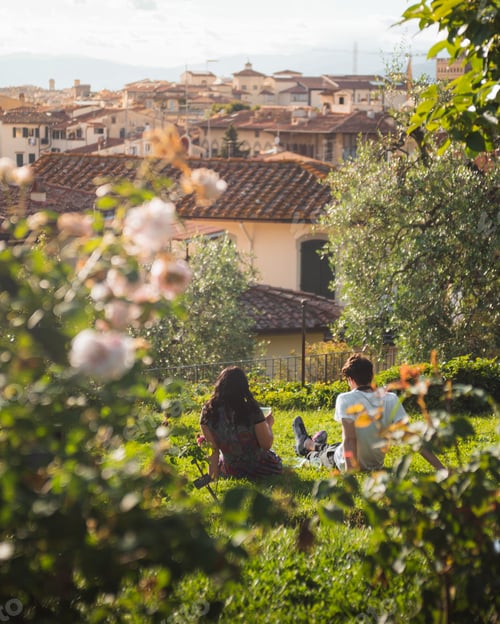 Preview: Couple sitting on the grass with Florence in the background