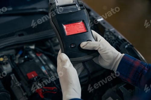 Preview: Close up photo of man holding voltmeter