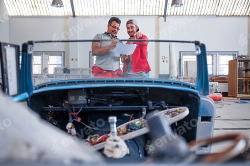 Preview: Mechanics restoring vintage cars in workshop