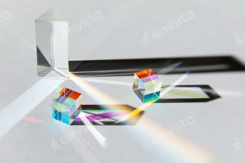 Preview: Glass geometric figures prisms with light diffraction and shadows
