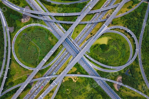 Preview: Aerial view of highway junctions. Bridge roads shape in structure. Top view. Urban city