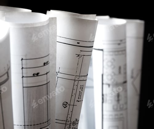 Preview: rolls of architecture blueprints and house plans
