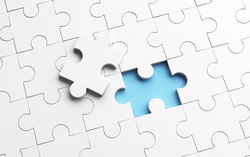 Preview: Putting the last piece of jigsaw puzzle to complete work in business concept. 3d illustration