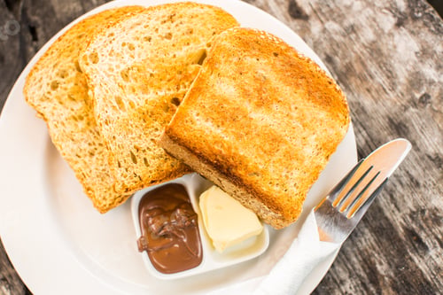 Preview: Perfect breakfast. Toast with butter and chocolate paste