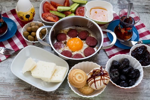 Preview: Traditional delicious Turkish breakfast. Travel concept photo.