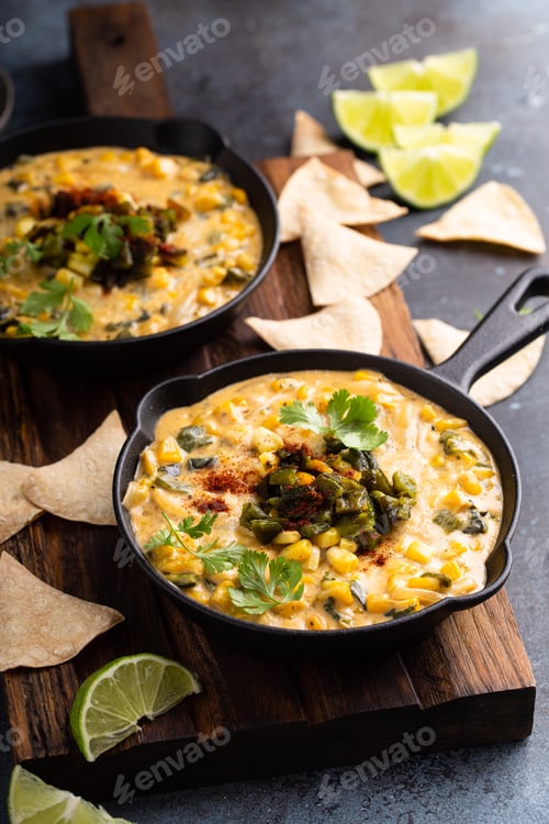 Preview: Grilled poblano and corn dip with tortilla chips