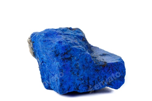 Preview: Macro Azurite mineral stone with Pyrite inserts on a white background