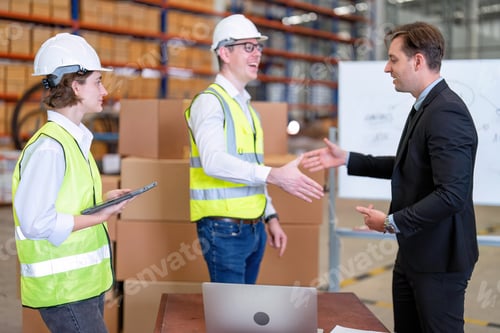 Preview: Group of worker working in warehouse hand