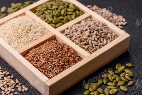 Preview: Flax, pumpkin, sunflower, and sesame seeds, ingredients for healthy eating