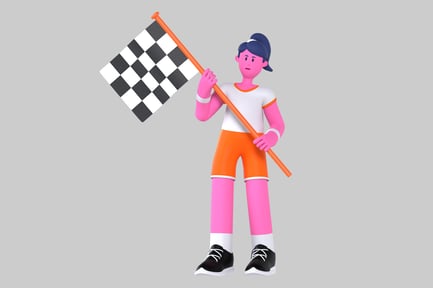 Preview: Cartoon character holding a checkered flag.