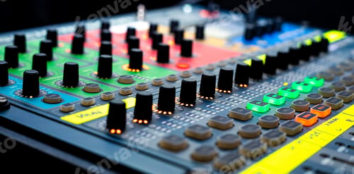 Preview: Sliders and buttons on Audio Mixing Desk at live event