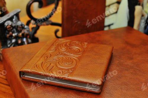 Preview: brown leather wedding photo book album