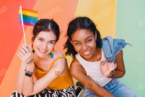 Preview: A lesbian couple representing the symbol of homosexuality in a pride parade.