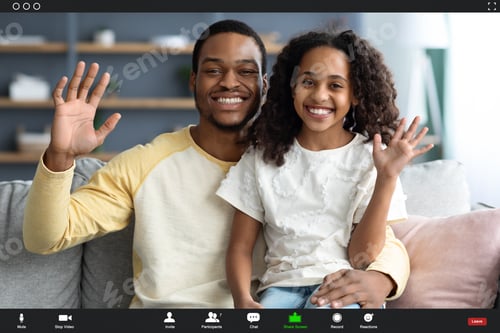 Preview: Happy african american family kid and dad having video call