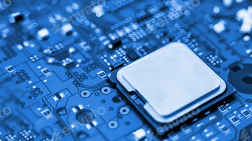 Preview: close up of PCB board and chip IC, Electronic circuit board, Electronic part. Main IC on board.