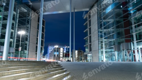 Preview: Beautiful view of glass modern buildings from a street in Stuttgart, Germany