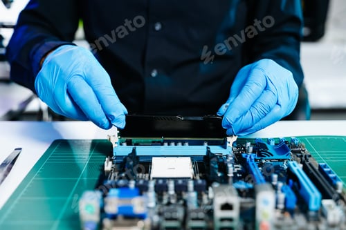 Preview: Electronics assembly and RAM installation with high-tech components. Ideal for showcasing advanced