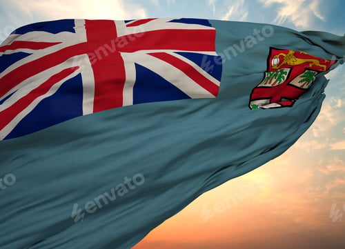 Preview: Fiji flag waving in the wind with the blue sky in the background