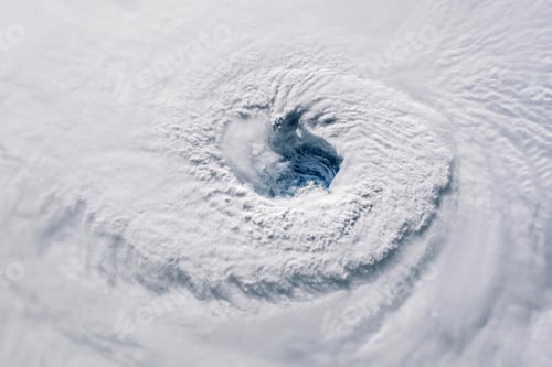 Preview: Hurricane Melissa 2025. Powerful hurricane seen from space with a clearly defined eye. Typhoon