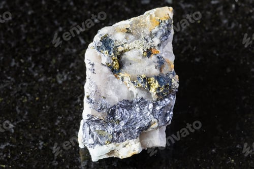 Preview: rough molybdenite, chalcopyrite in rock on black