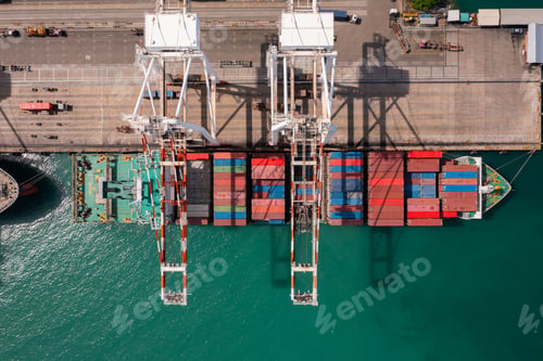 Preview: Aerial View of Cargo Ship at Dock