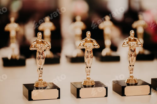 Preview: Oscar award. Prize for victory. Golden trophy