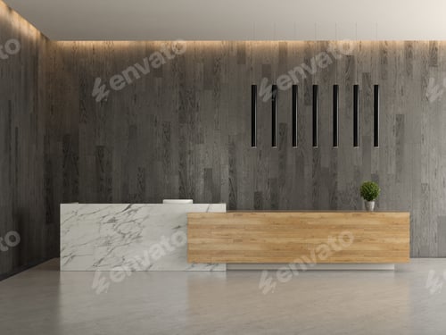 Preview: Interior of a lobby hotel reception 3D illustration