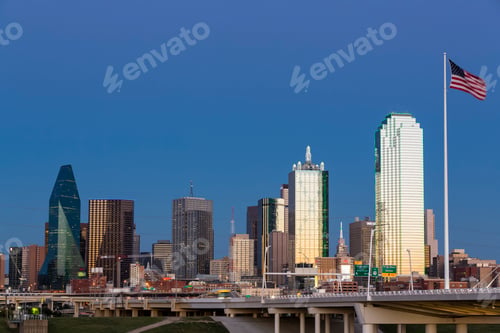 Preview: USA, Texas, Dallas skyline at blue hour
