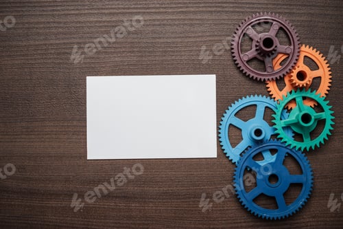 Preview: Colorful Gears On The Brown Wooden Background