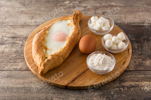 Preview: Traditional Adjarian Georgian khachapuri with cheese and egg