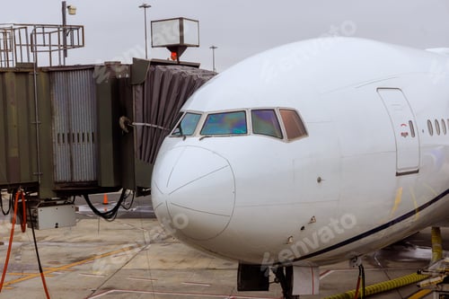 Preview: Aircraft maintenance commercial airplane parked at airport before next flight.