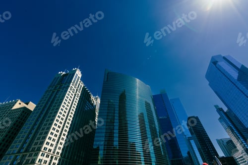 Preview: Chicago cityscape skyline looking up low angle view Chicago city architecture