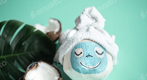 Preview: Creative Spa concept .Coconut with a face mask.