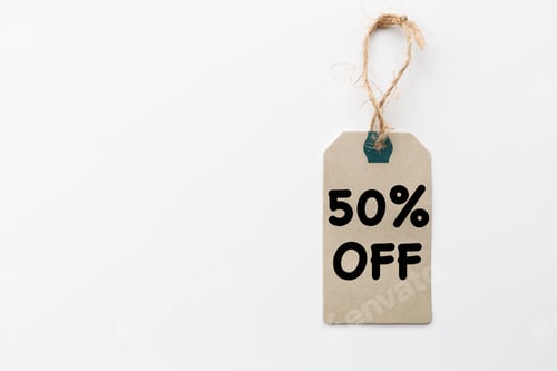 Preview: Sale Tag on White Background Fifty Percent Off