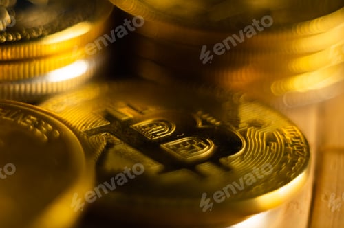Preview: Closeup shot of coin stacks of bitcoin cryptocurrency
