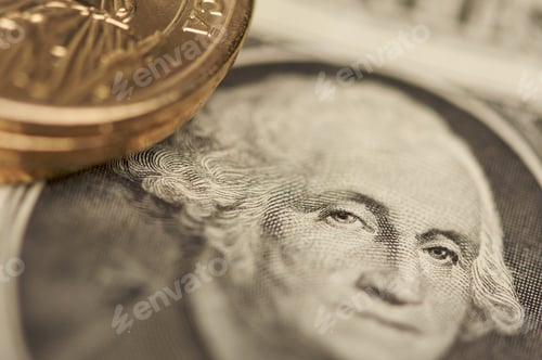 Preview: Abstract of the new U.S. Dollar coin on Dollar Bills with Narrow Depth of Field.