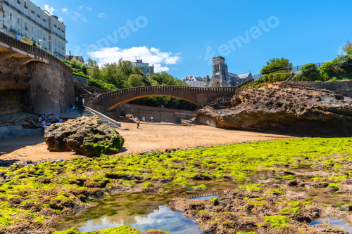 Preview: Low tide at the Roca de Basta bridge on Biarritz beach, Lapurdi. France